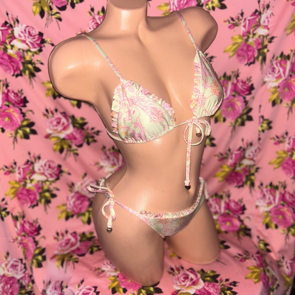 Wildfox Unicorn ruffle tie side bikini swimsuit beach pool summer strawberry
